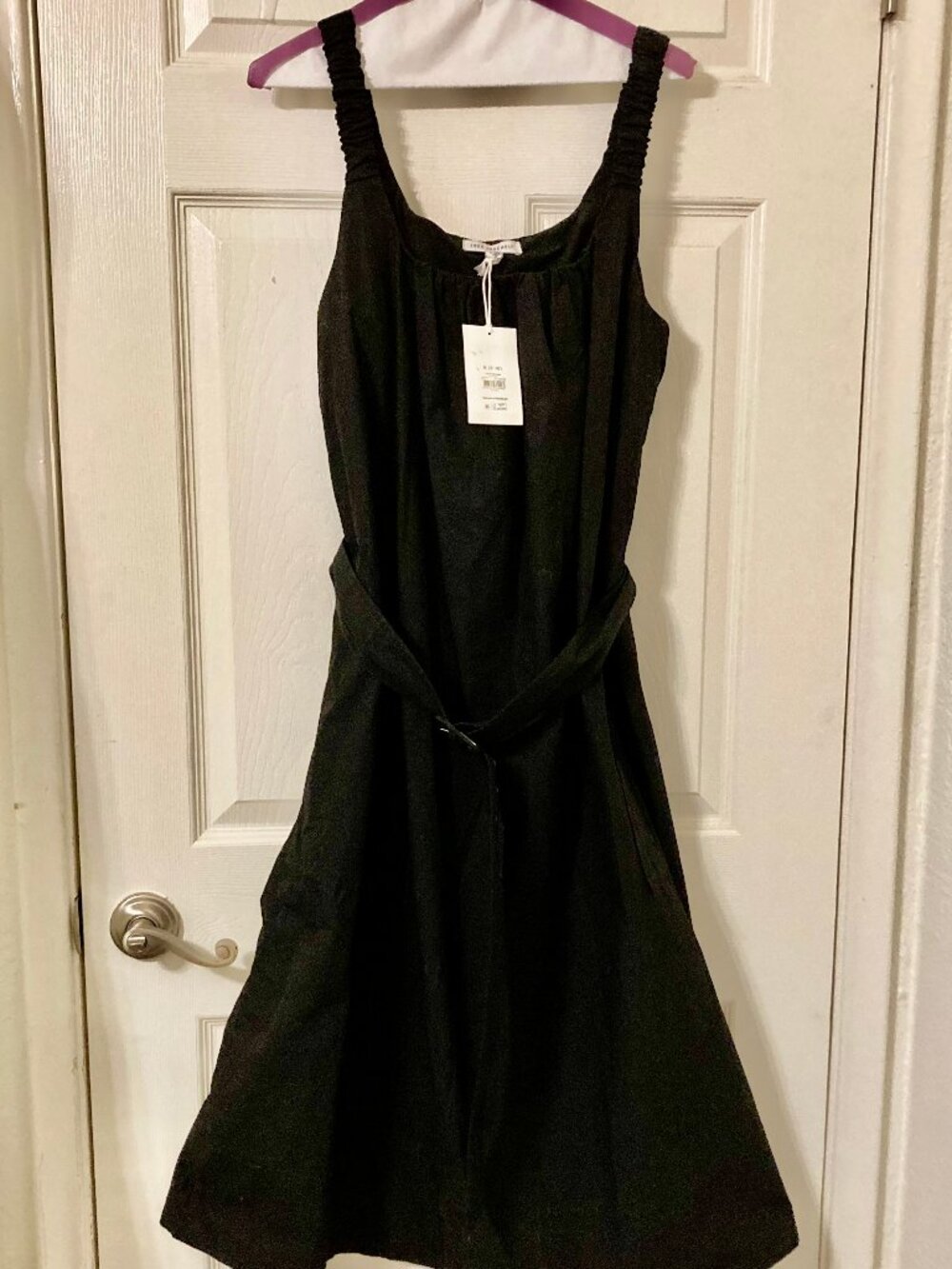 NWT, SZ M (8-10) 100% COTTON, Belted Midi Sundress, Black